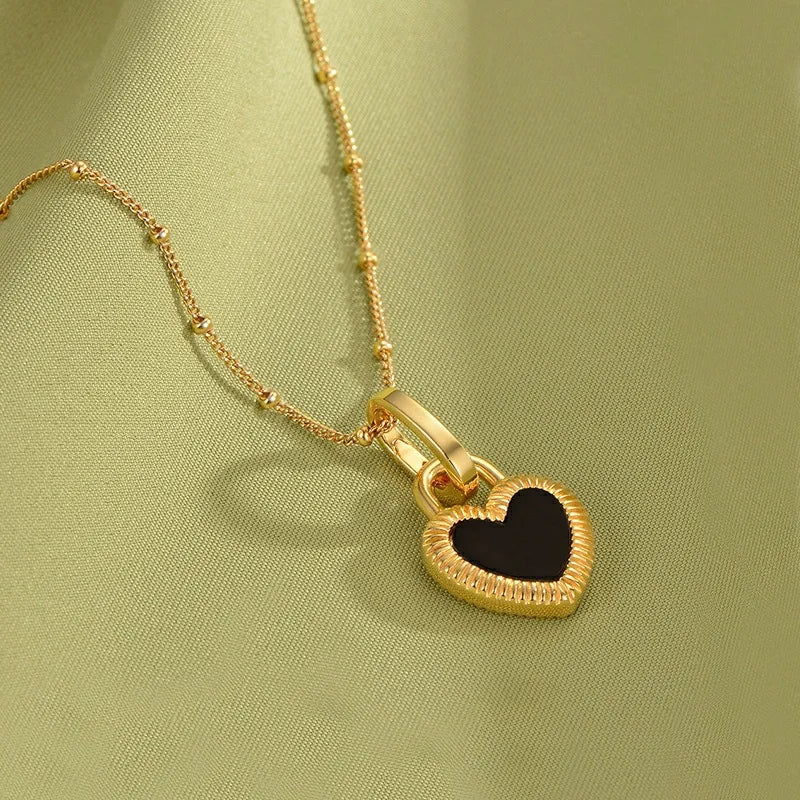 Collana vintage con ciondolo a forma di cuore a doppia faccia per donna, ragazza, catena clavicola, girocollo, nuova moda, gioielli alla moda, regalo per feste