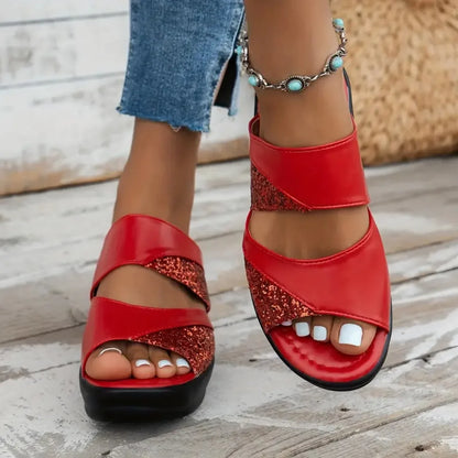 Pantofole con zeppa da donna piattaforma glitterata sandali comodi pantofole Casual con Sling Backs nuove scarpe estive per le donne diapositive da donna