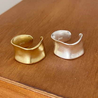 BF CLUB Anelli in Argento Sterling 925 da Donna, Anello Aperto Semplice Vintage Dorato Largo e Piatto, Anallergico, per Feste e Regali di Compleanno