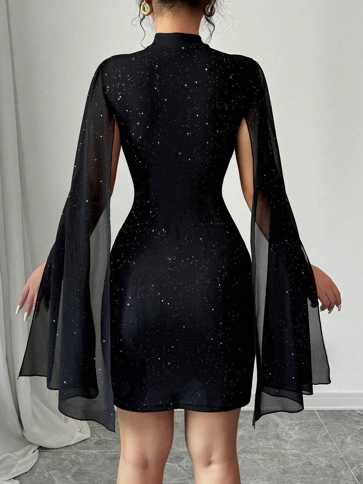 Mini abito a mantella con colletto alla coreana da donna sexy con paillettes scintillanti Club Party Night Out aderente aderente elegante autunno inverno