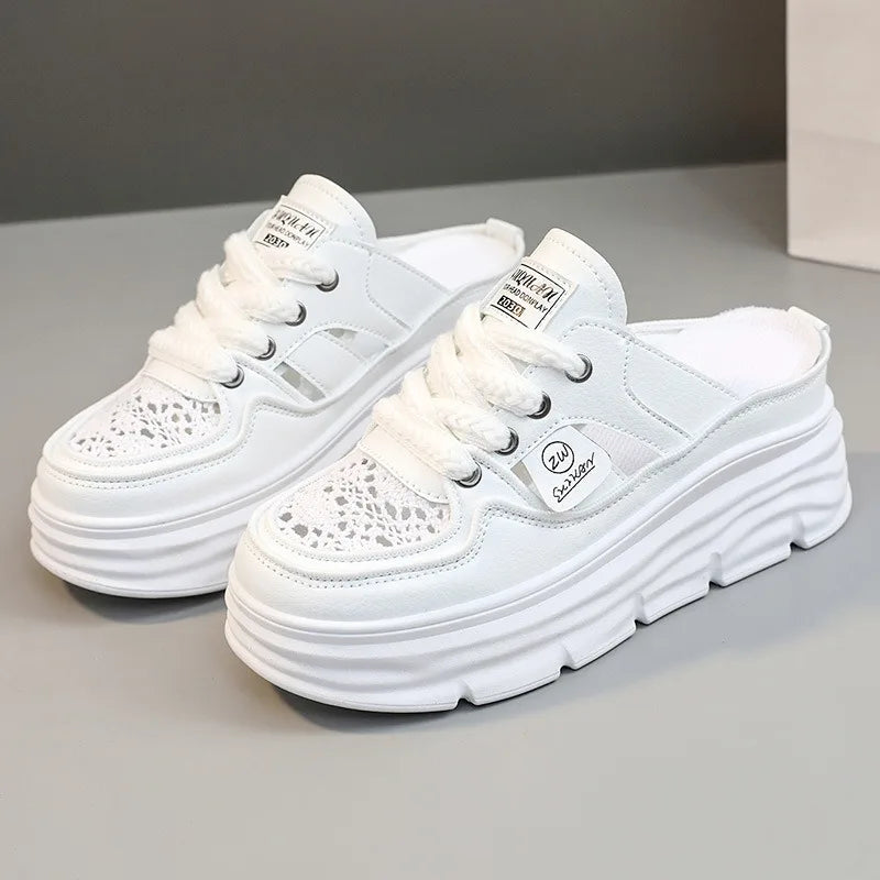 Estate nuovi sandali da donna moda traspirante aumento Baotou Semi-pantofole donna piccola scarpa bianca sandali Sexy Zapatillas