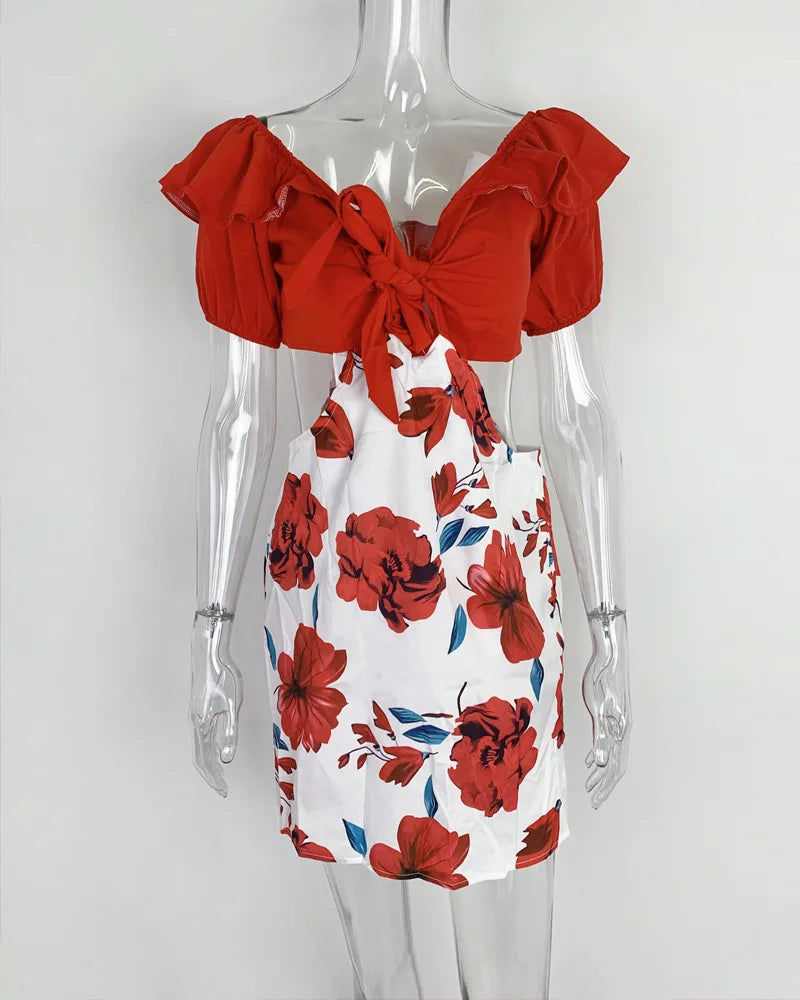 Summer Fashion Flower Print Slim Short tute donna Sexy una spalla scava fuori Bodycon tuta temperamento Lady Streetwear