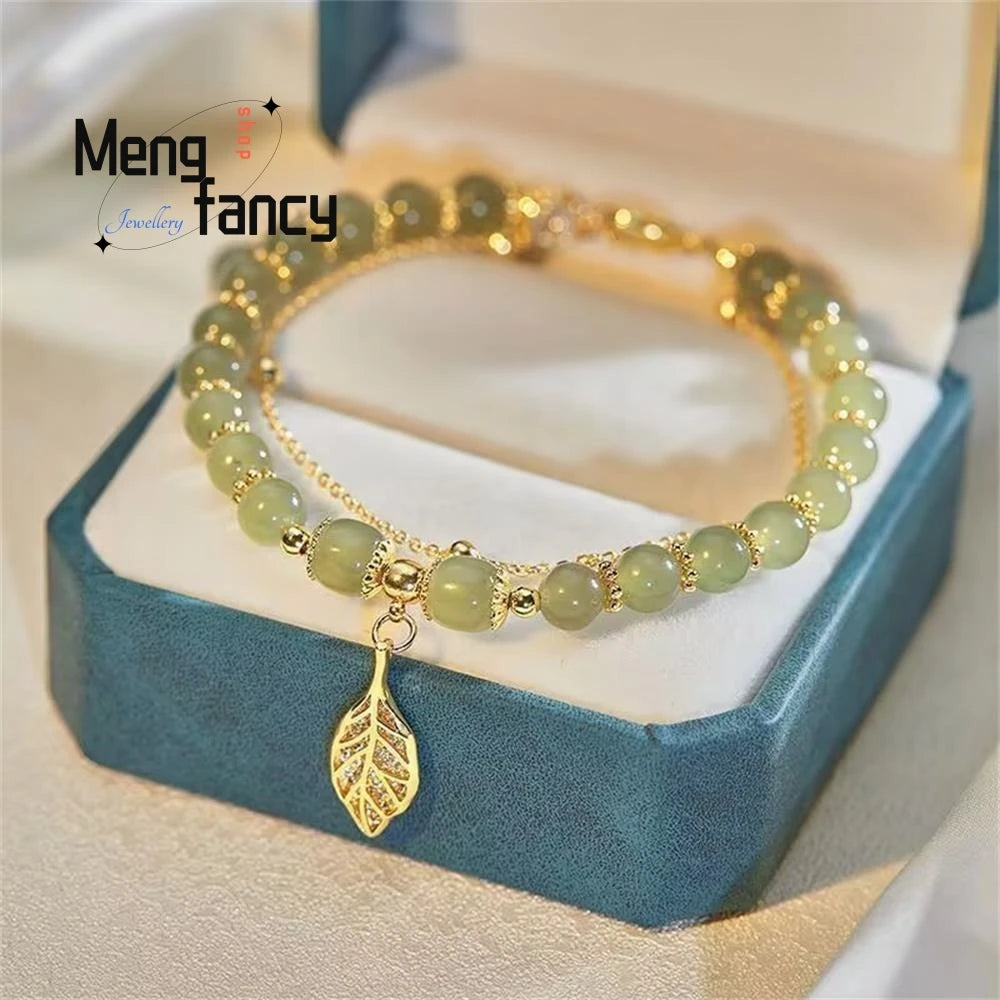 Bracciale con foglie di giada con ramo dorato di diaspro naturale di Hetian, squisito regalo di festa più venduto per gioielli di moda per ragazze sexy