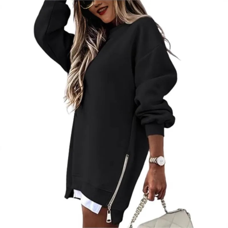 Camicette in felpa autunno inverno per donna nuove felpe con cerniera ampia a maniche lunghe top moda casual abbigliamento sportivo solido da donna