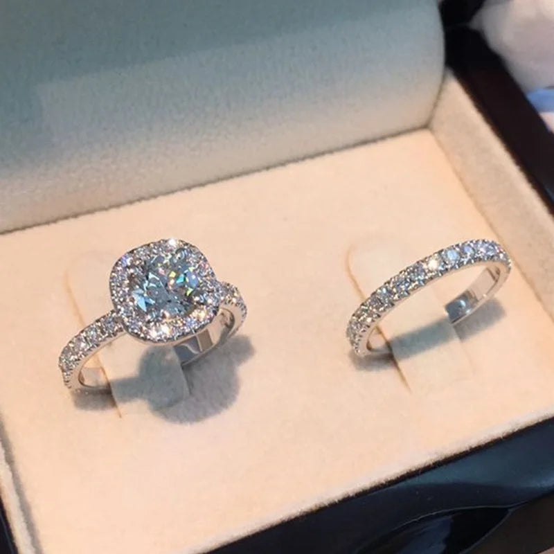 2 pz/set cristallo di lusso femminile AAA zircone pietra anello set per le donne moda fedi nuziali per le donne anelli di amore