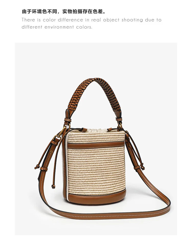 Borsa a secchiello in paglia di moda Borse da donna in tessuto Borse a tracolla con pannelli firmati Borse a tracolla piccole da spiaggia estive casual sac