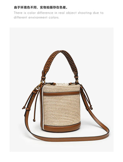 Borsa a secchiello in paglia di moda Borse da donna in tessuto Borse a tracolla con pannelli firmati Borse a tracolla piccole da spiaggia estive casual sac