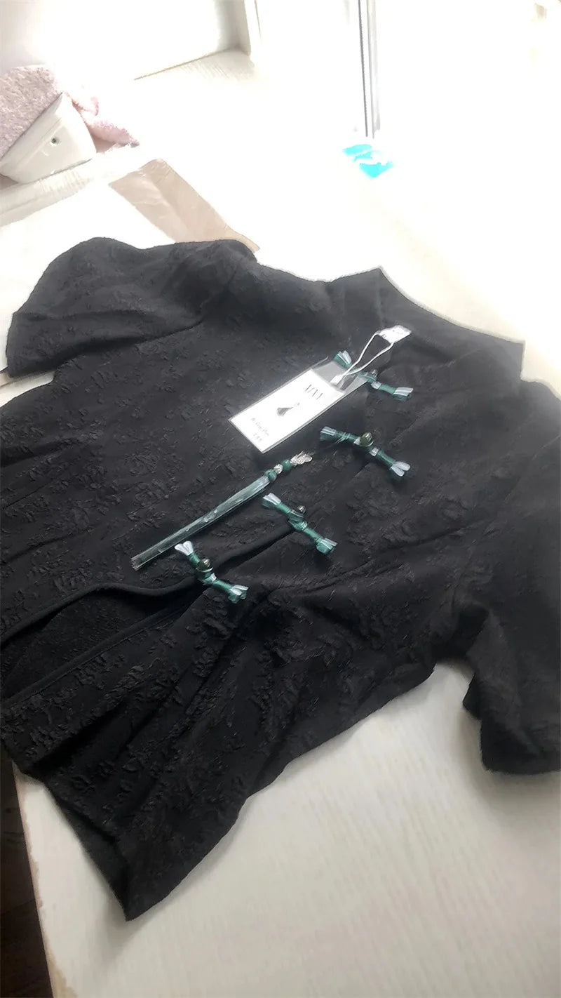 Camicie in stile cinese Maniche corte Donna Nuovo cappotto Estate 2025 Senso Design Nicchia Manica a palloncino Cardigan Top irregolari Donna