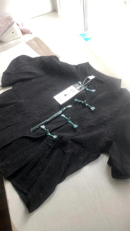 Camicie in stile cinese Maniche corte Donna Nuovo cappotto Estate 2025 Senso Design Nicchia Manica a palloncino Cardigan Top irregolari Donna