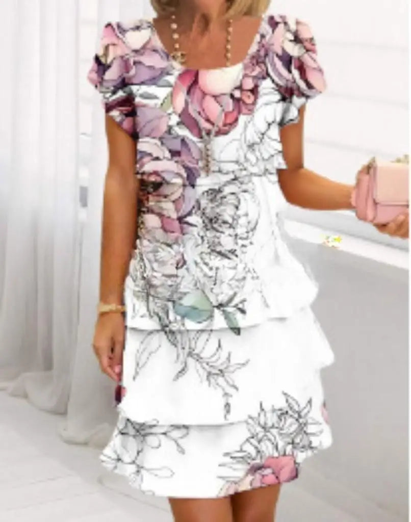 Abito longuette a maniche corte Befree da donna con volant larghi e grandi abiti casual floreali midi estivi grandi