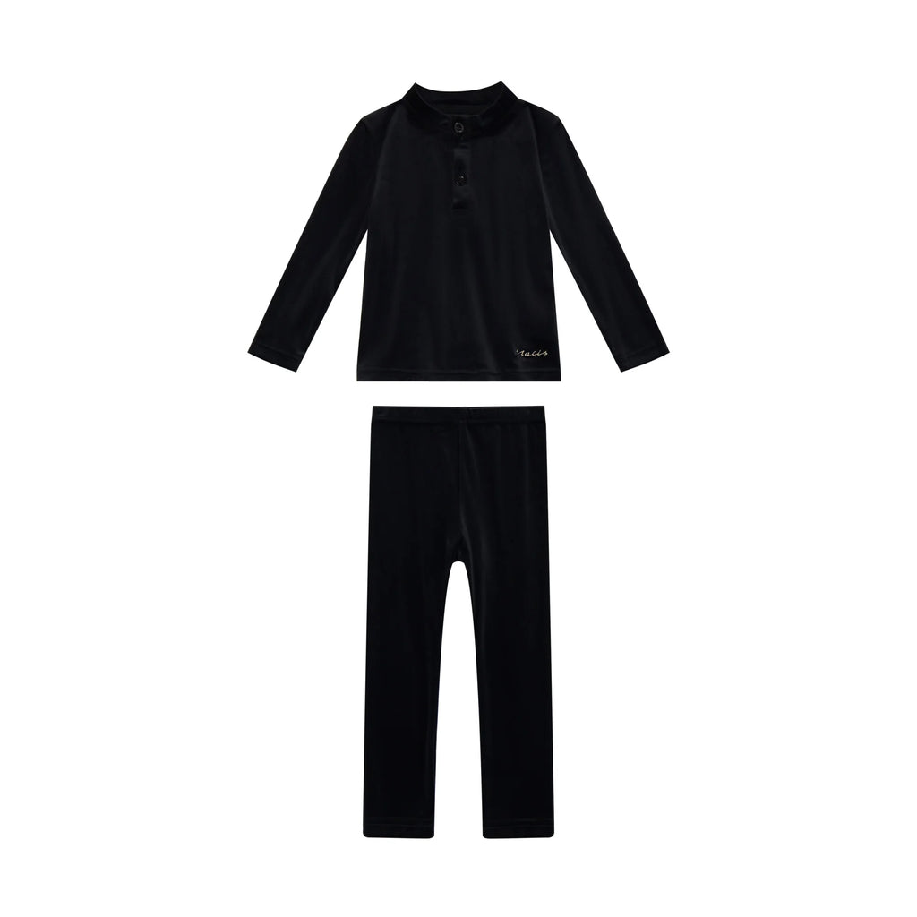 Pigiama in velluto nero per bambini AW 2026 del Mali con ricami, abbinato per sorella, abbigliamento da casa, abiti da dormire, outfit per le vacanze