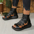 Sommer neue Retro-Lederplattform atmungsaktive römische Sandalen Damenschuhe Sommer ethnische Keilstiefel kühlende Sandalen Femmes