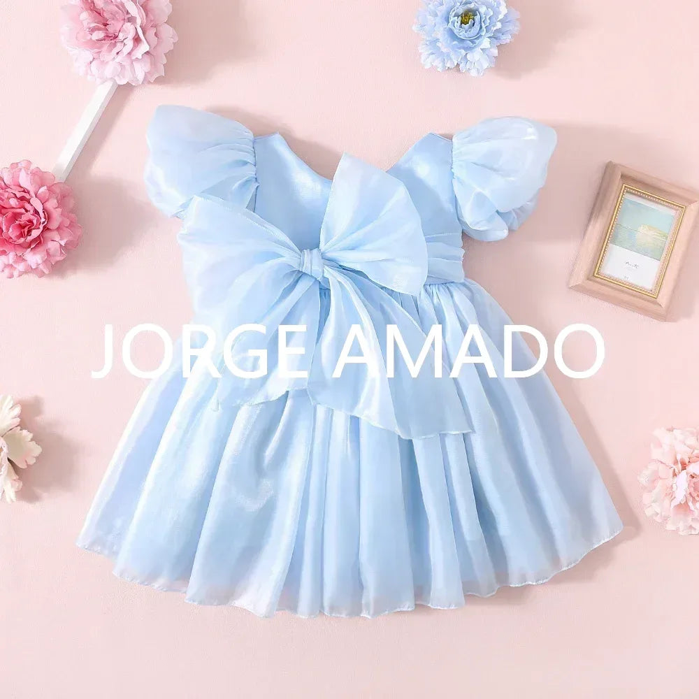 Completi Estivi Coordinati per Gemelle, Body a Maniche Corte con Grande Fiocco, Abiti Principessa con Schiena Scoperta, Abbigliamento per Bambine H0404