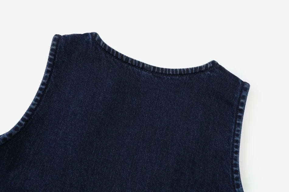(Spedizione in 1 giorno) Collezione AW26 Denim Varsity, felpa in denim blu navy con ricami, tessuto per l'abbigliamento da giorno, abbigliamento per fratelli e sorelle