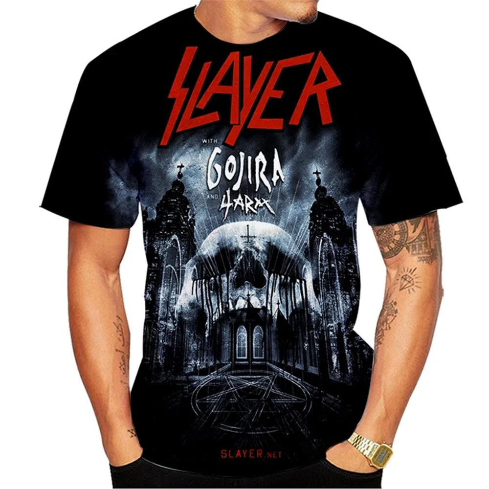 Nuova Moda Estiva: T-shirt da Uomo con Stampa 3D di Band Musicali, Heavy Metal, Personalizzata, Collo Tondo, Abbigliamento Maschile