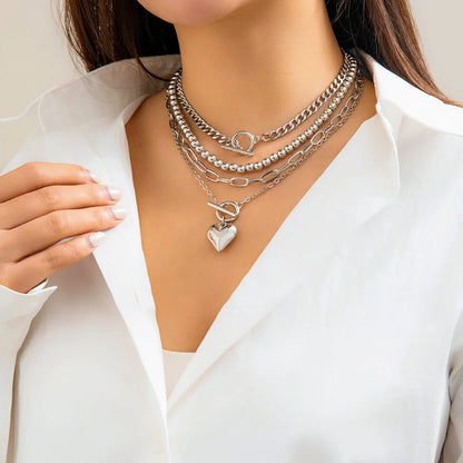 4 Pz/set Punk Color Oro Collana con Ciondolo a Cuore per Le Donne 2024 Alla Moda OT Fibbia In Rilievo Collo Catena Girocollo Y2K Accessori di Gioielli