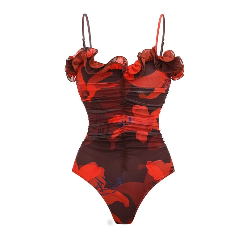 Damen Sexy Bikini-Set Badeanzug Lilie Kontrastdruck Stoff Patchwork Rock Push-Up Badeanzug Biquini Body Badeanzüge