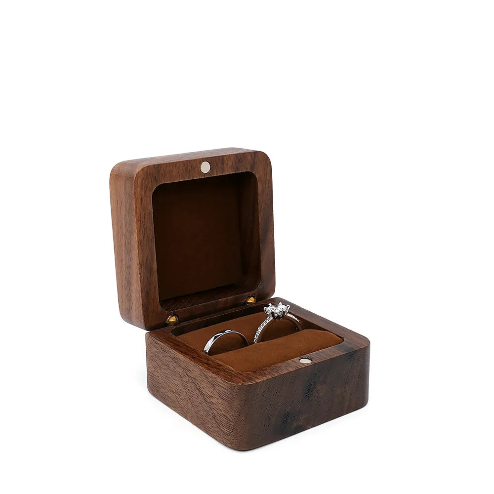 Portagioie con diamanti intarsiati, scatola per fedi nuziali in legno massello di noce, ricerca di matrimonio, anello di diamanti, regalo di San Valentino, gioielli