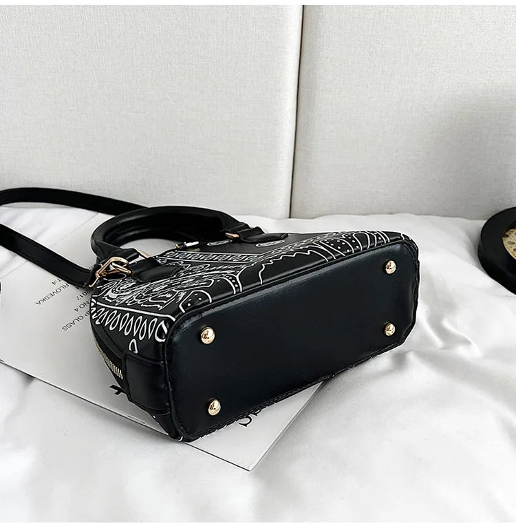 Borsa a conchiglia da donna in pelle PU retrò borsa a tracolla da donna con tracolla a fiori di anacardi estivi Set femminile borse a mano con manico piccolo