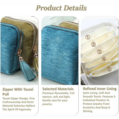 Borsa portaoggetti per gioielli a 5 strati, borse per gioielli in velluto per orologi, bracciali, anelli, orecchini, cristalli, custodia per gioielli da viaggio portatile