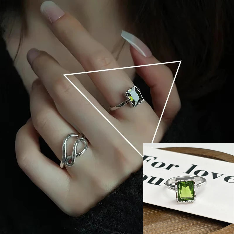 Anelli in Argento Sterling 925, Nuovi Gioielli da Festa, Charm Vintage, Design Geometrico a Doppio Strato, Accessori Regalo, Dropshipping