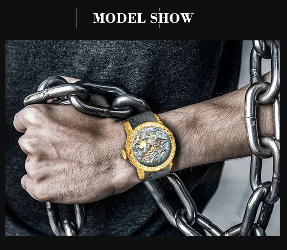 BIDEN impermeabile sport uomo orologi Dragon Design orologio al quarzo per uomo cinturino in Silicone orologio da polso orologio maschile Relogio Masculino