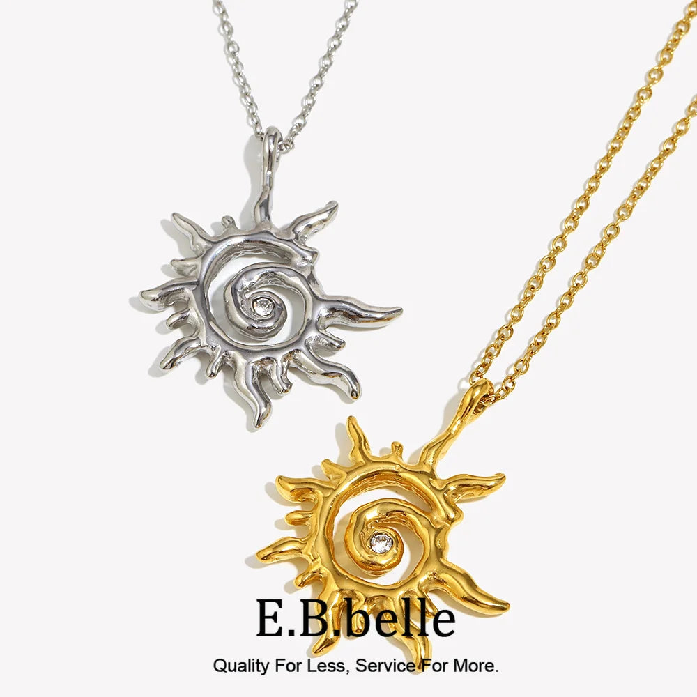 EBbelle Acciaio inossidabile Senza appannamento Ipoallergenico Luce solare Zircone Pietra Fascino Collana placcata oro 18 carati Regalo da donna