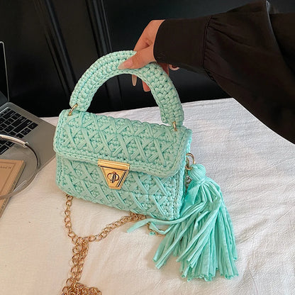 Borsa a Mano da Donna in Maglia Uncinetto, Borsa a Spalla Artigianale in Filato Intrecciato, Borsa Grande Capacità per Spiaggia, Vacanze Estive, Shopping e Viaggi