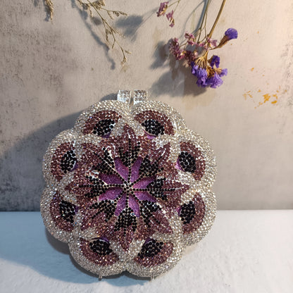 Pochette da sera con strass rosa/verde con fiore rosa Borse da sera da donna in cristallo giallo floreale Pochette da sposa per festa di nozze