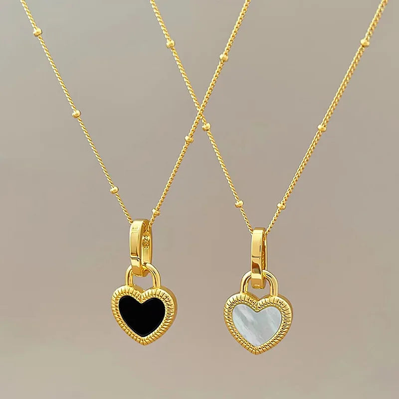 Collana vintage con ciondolo a forma di cuore a doppia faccia per donna, ragazza, catena clavicola, girocollo, nuova moda, gioielli alla moda, regalo per feste