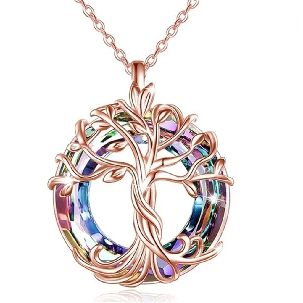 Collana Albero della Vita con Cristallo Circolare, Squisito Ciondolo a Forma di Albero Genealogico, Gioiello Regalo per Donne, Mamma, Figlia