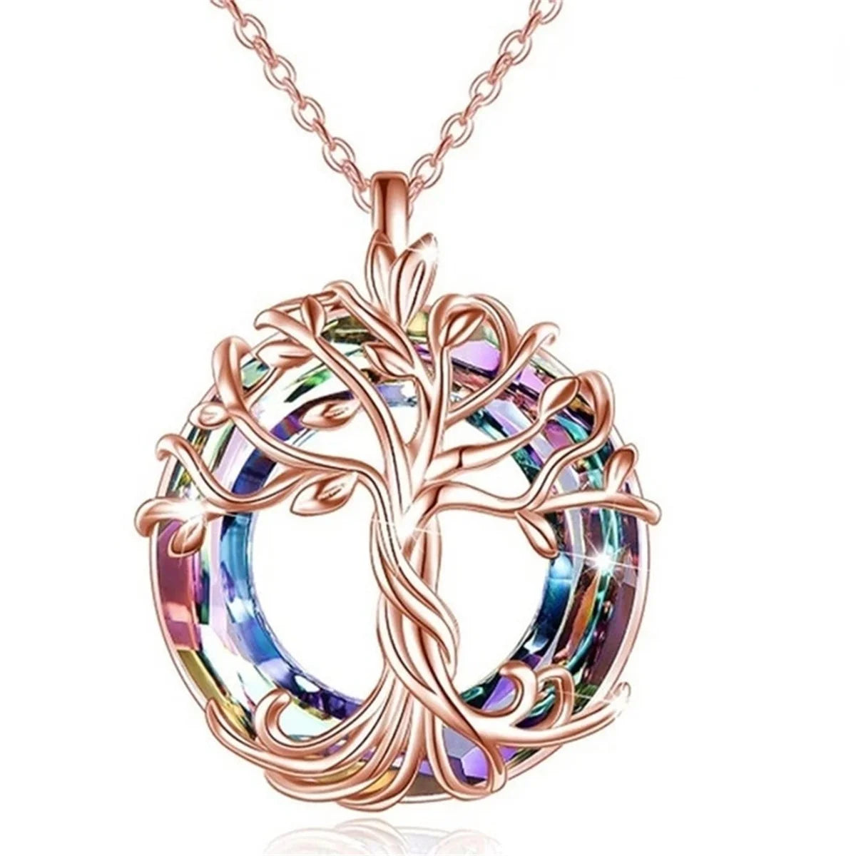 Collana Albero della Vita con Cristallo Circolare, Squisito Ciondolo a Forma di Albero Genealogico, Gioiello Regalo per Donne, Mamma, Figlia