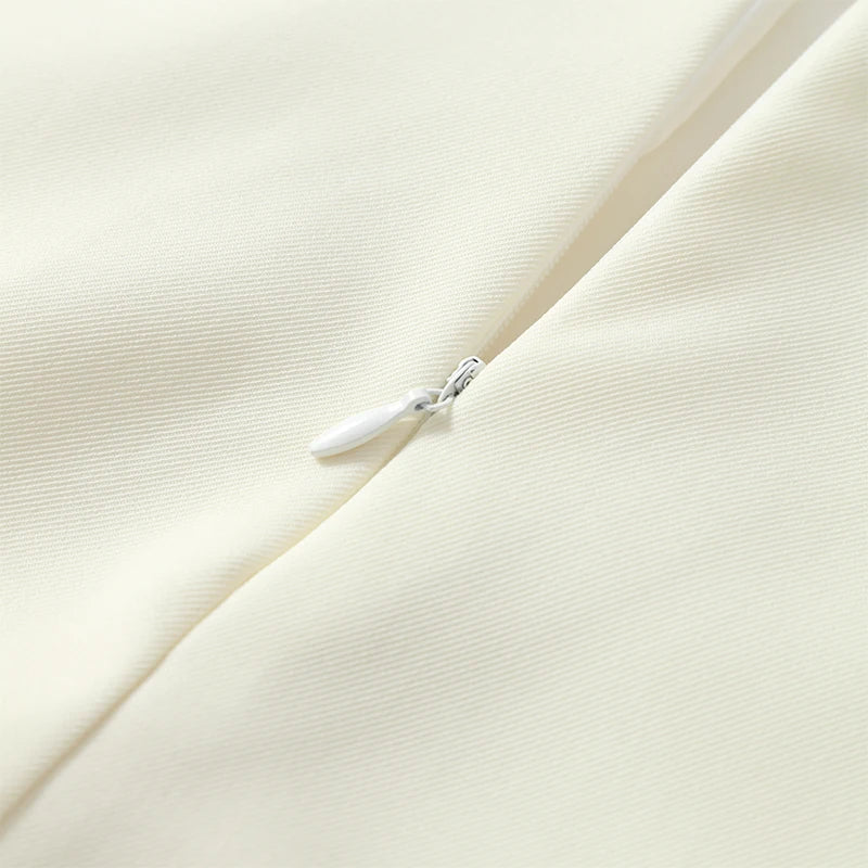 Completo di Top Corto e Gonna Midi in Tulle Bianco, Lussuoso, con Scollo a V, Maniche Lunghe a Sbuffo, Vestibilità Slim, Collezione Primavera 2026, per Appuntamenti e Ufficio