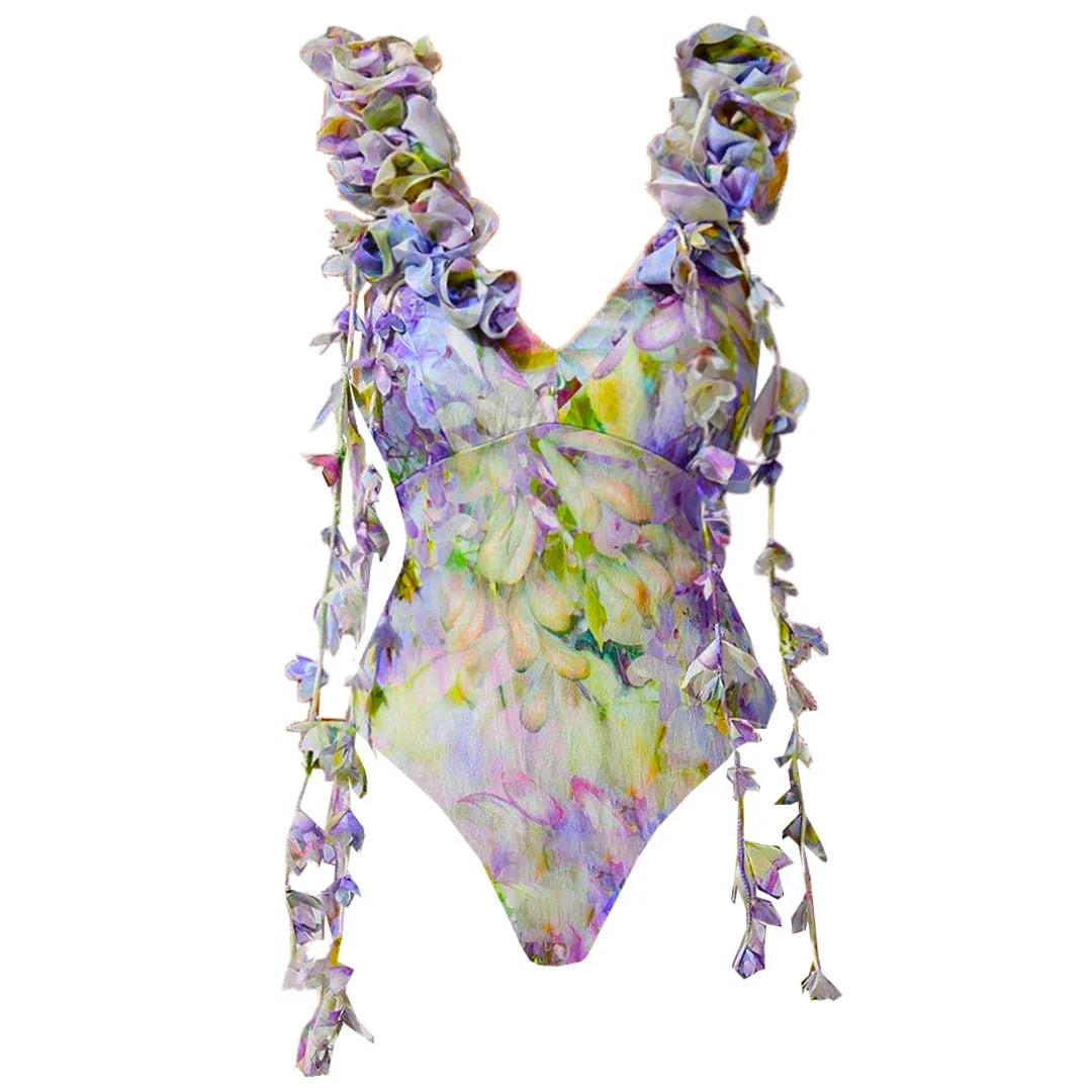 Costume da bagno floreale con stampa floreale con volant monospalla blu Set copricostume singolo micro monokini costumi da bagno sexy per ragazze Summer Beach