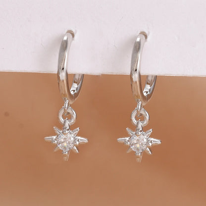 Orecchini pendenti a forma di stella in acciaio inossidabile di lusso per le donne Zirconi scintillanti Orecchini geometrici per piercing all'orecchio Gioielli di moda aretes