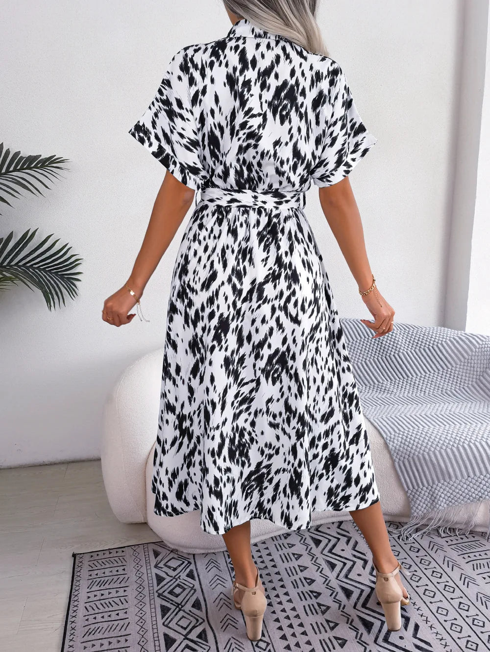 Ficusrong donna estate Casual allentato leopardo Lace Up camicia vestito per le signore moda tutti abbinati abiti Chic