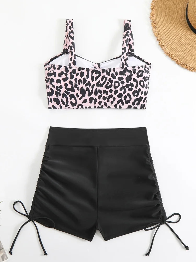 Bikini Donna Costume da bagno 2026 Nuovo Leopard Sling Shorts Bikini Set Costumi da bagno sexy Estate Due pezzi Set Beachwear Costume da bagno femminile