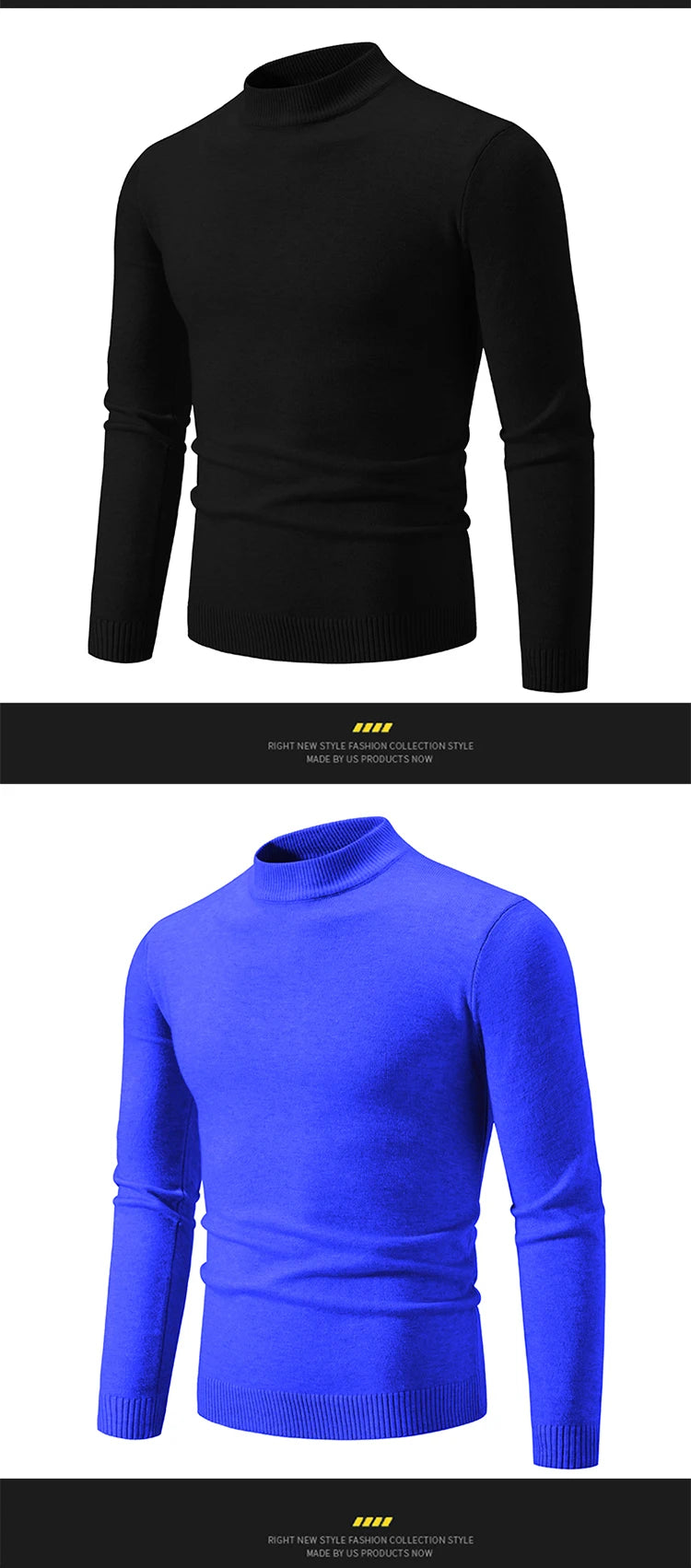Autunno nuovo maglione da uomo mezzo collo alto basic tinta unita casual versatile girocollo lavorato a maglia con maglione elastico slim fit all'interno