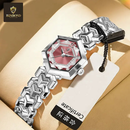 BINBOND Orologi da donna eleganti delle migliori marche Orologio da polso da donna con specchio a rombo alla moda Orologio al quarzo originale con quadrante con diamanti impermeabile