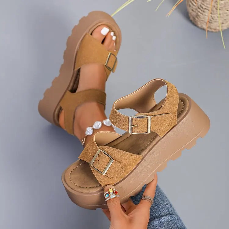 Chunky Plateau-Sandalen für Damen, 5 cm Keilabsatz, lässige Pantoletten mit dickem Boden für den Strand 320