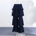 Pantaloni a Balze a Strati Blu Navy alla Moda da Donna, a Vita Alta e Gamba Larga, Lunghi, Nuova Collezione 2026, Casual da Vacanza e Streetwear