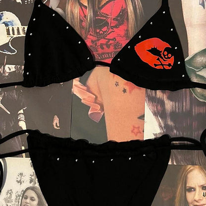 Sexy Women skeleton Y2k Women's Swimsuit Bikini Set Sexy Simple Halter Bikini Swimsuit High Waisted Lace Up Beach Bathing Suit