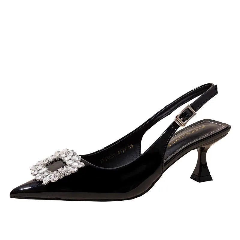 Damen Sandalen Sommer Damenschuhe Neu Spitze Zehenpartie Flache Schuhe Nude Rosa Diamanten Niedriger Absatz Slingback Schuhe Elegante Damenschuhe