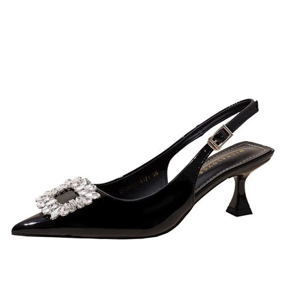 Damen Sandalen Sommer Damenschuhe Neu Spitze Zehenpartie Flache Schuhe Nude Rosa Diamanten Niedriger Absatz Slingback Schuhe Elegante Damenschuhe