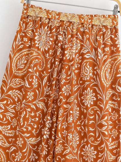 Boho Queens Donna Abiti con stampa floreale marrone Kimono Abito Abiti bohémien Pantaloni a gamba larga 2 pezzi Rayon Boho Set costume da bagno