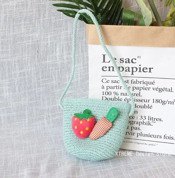 Borsa a tracolla in tessuto di paglia per bambini estivi belle ragazze borse portamonete piccole borse a tracolla per bambini Mini portafoglio principessa
