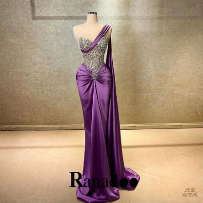 Ranadoo Affascinanti abiti da ballo monospalla per le donne Festa di compleanno Rhibestones Sirena increspata Vestido De Formatura Personalizzato