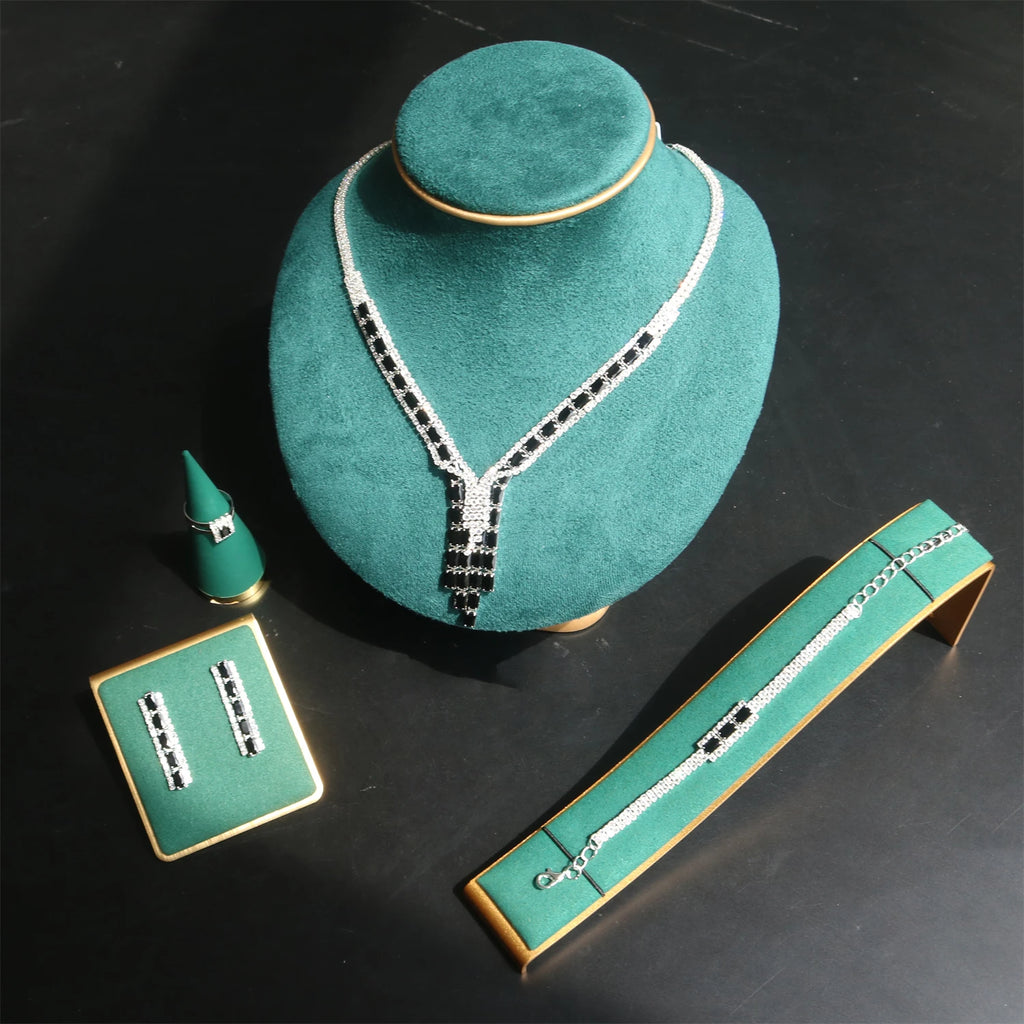 Fashion Jewelry Set For Women Party Gift Simply Wedding Bridal 4PCS Jewelry Necklace Earring Bracelet Ring Evening Gown Accessor