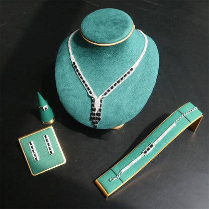Fashion Jewelry Set For Women Party Gift Simply Wedding Bridal 4PCS Jewelry Necklace Earring Bracelet Ring Evening Gown Accessor