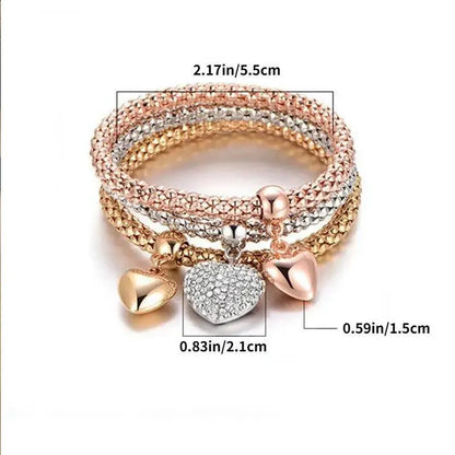 Set da 3 pezzi con lucchetto a forma di cuore, chiave, segno musicale, braccialetto con ciondoli, gufo, placcatura in oro rosa, catena color argento, set di gioielli con bracciale con ciondolo Owm